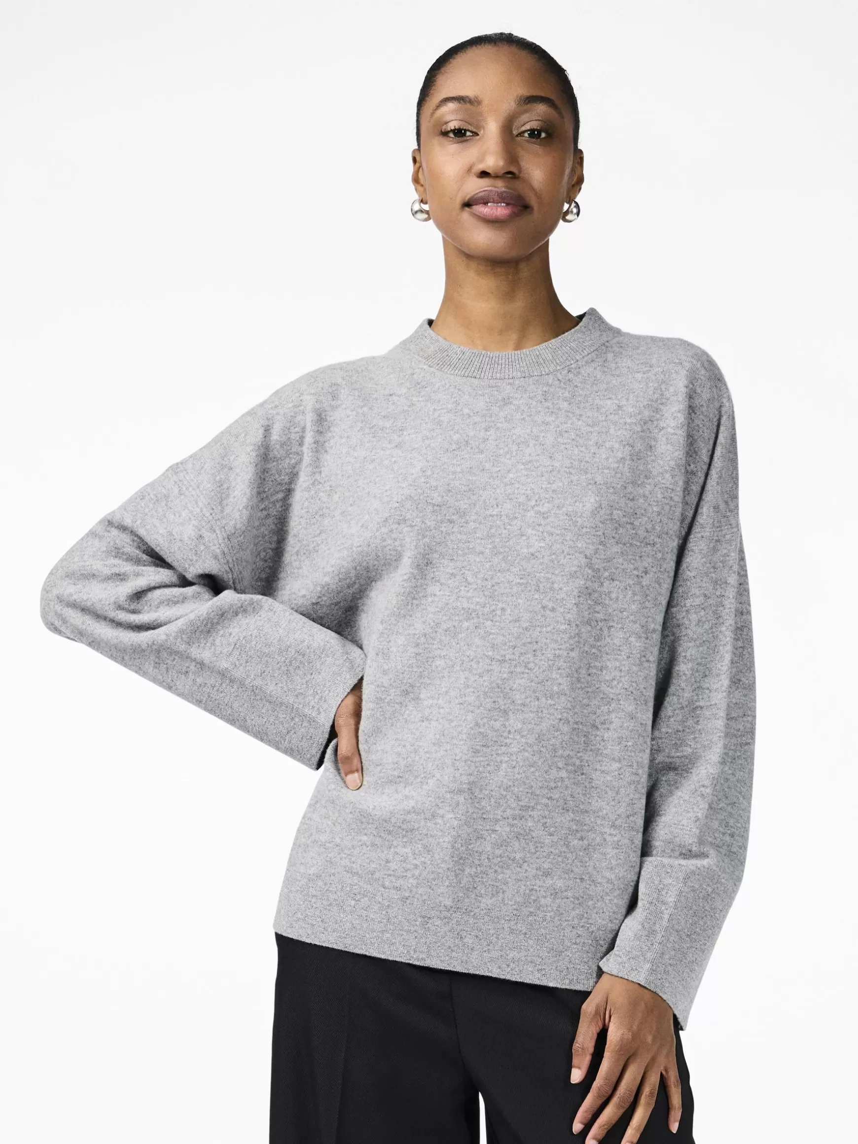 Store YAS EMILIE ULL STRIKKET PULLOVER LightGreyMelange