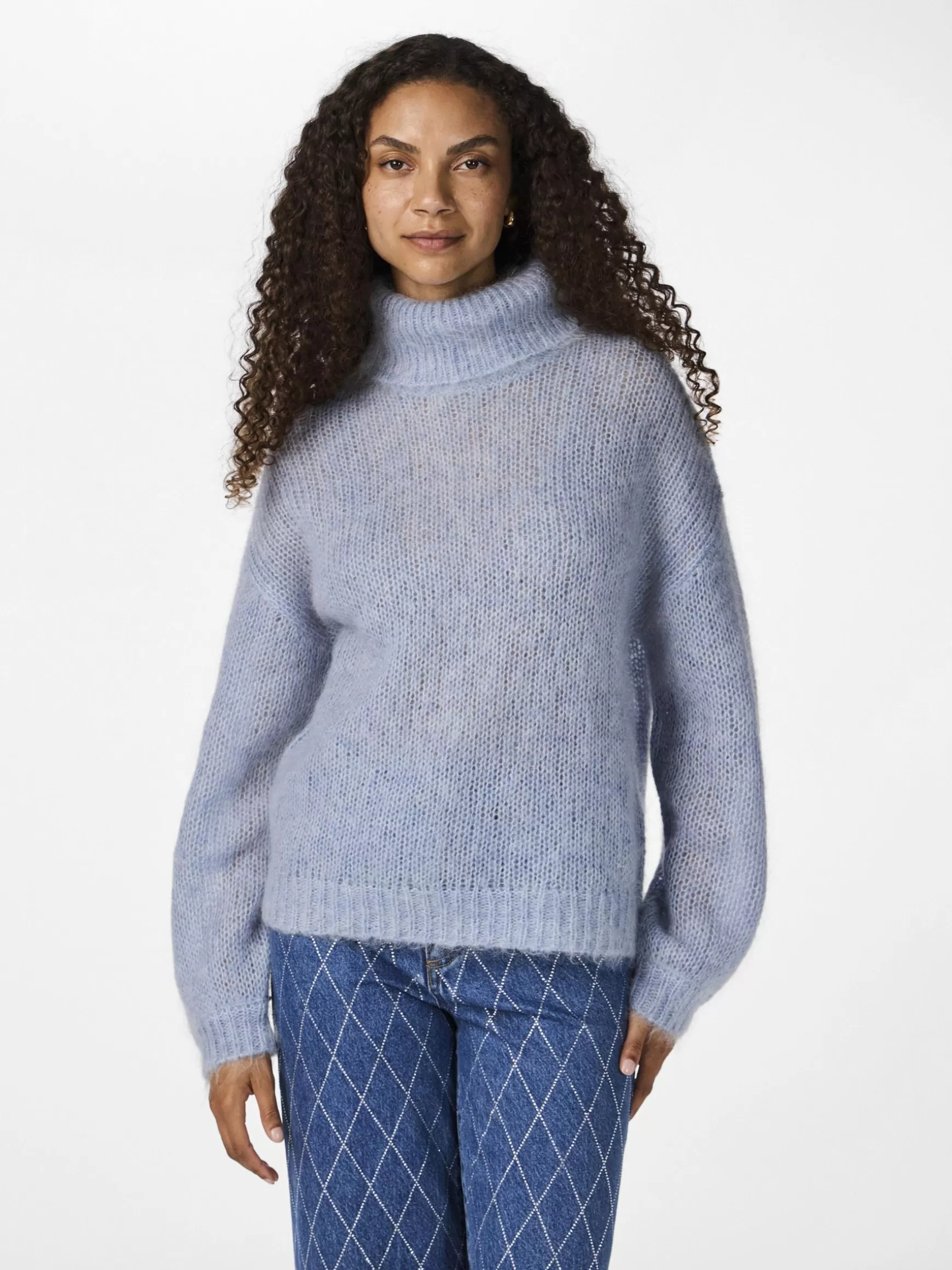 Discount YAS LAMBI STRIKKET PULLOVER DustyBlue