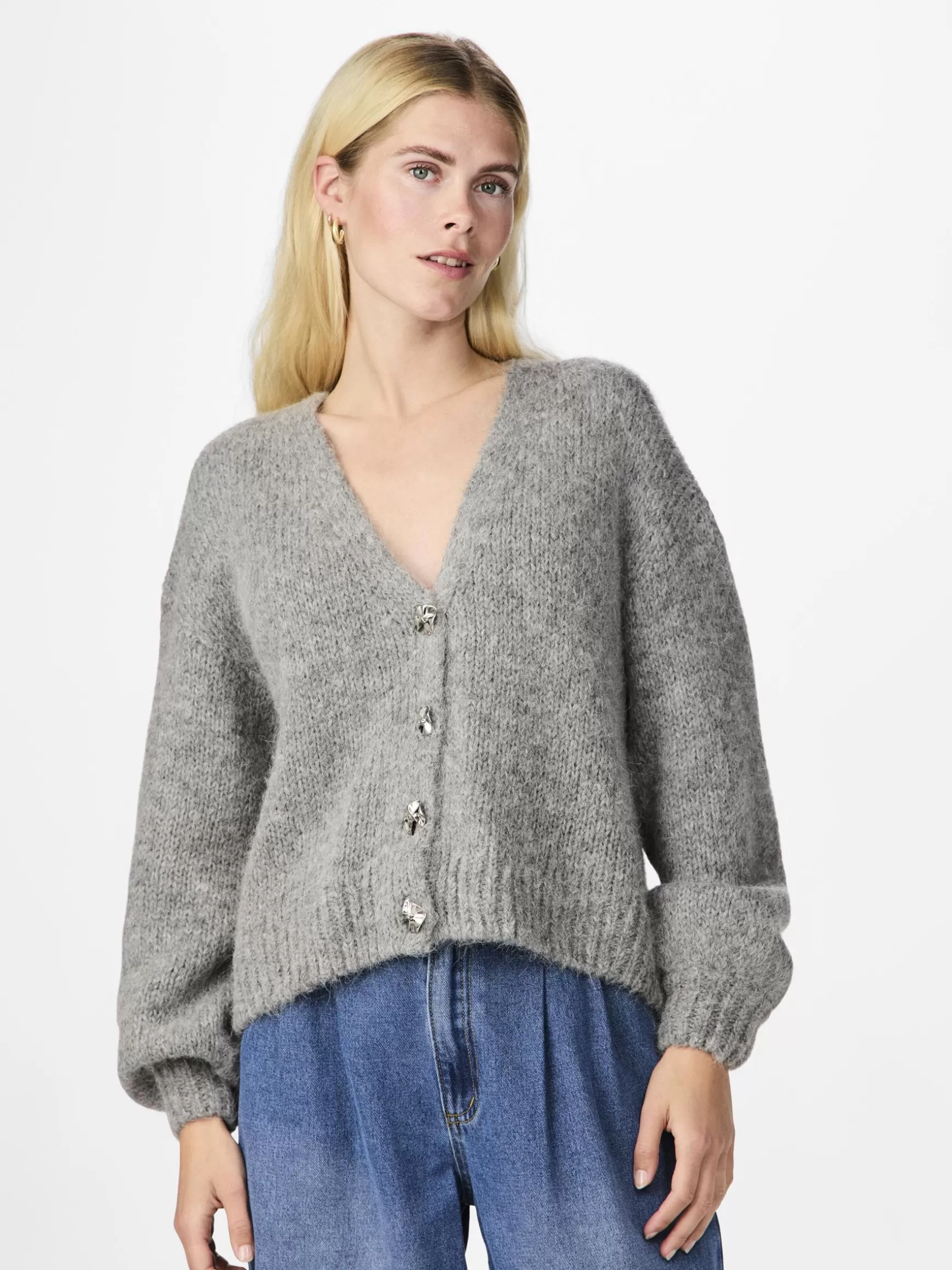 Fashion YAS VIGGA STRIKKET CARDIGAN MediumGreyMelange