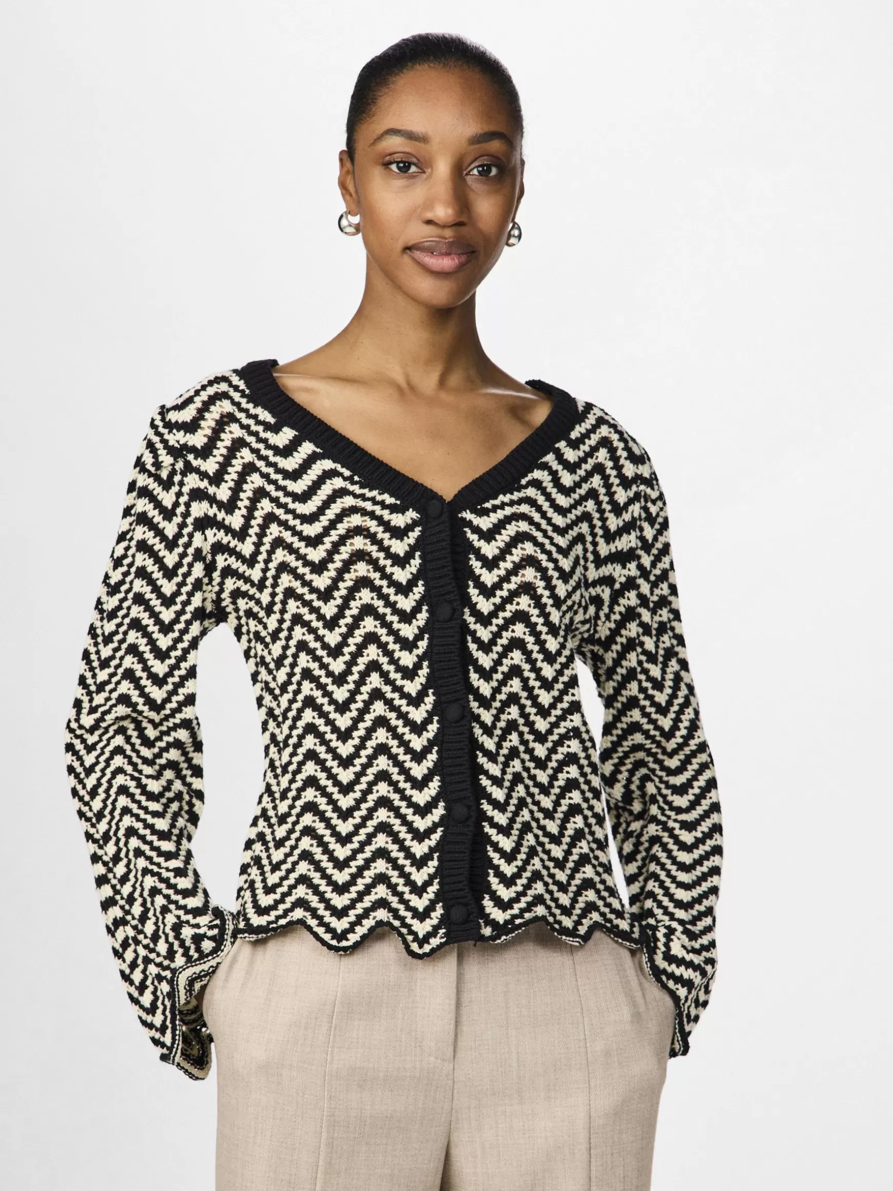 Fashion YAS WHIZ STRIKKET CARDIGAN Black